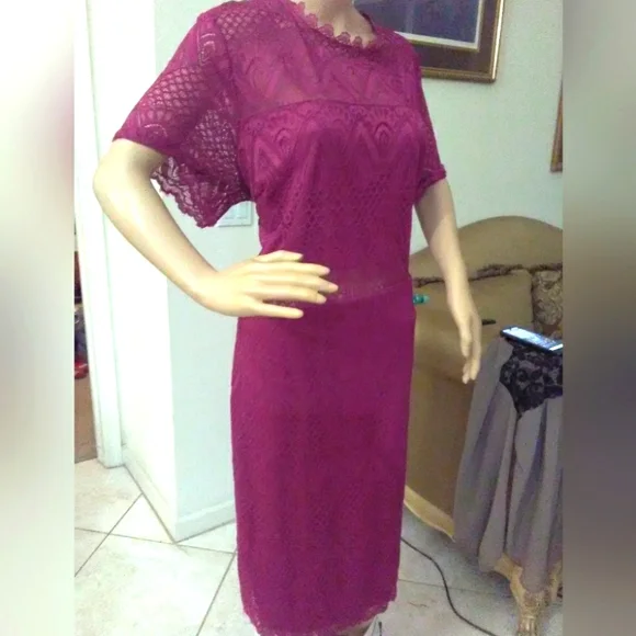 Love By Design | Dresses | Bnwt Lace Dress By Love X Design 3x Soft Lined  Deep Purple Stretch Beauty Saks | Poshmark